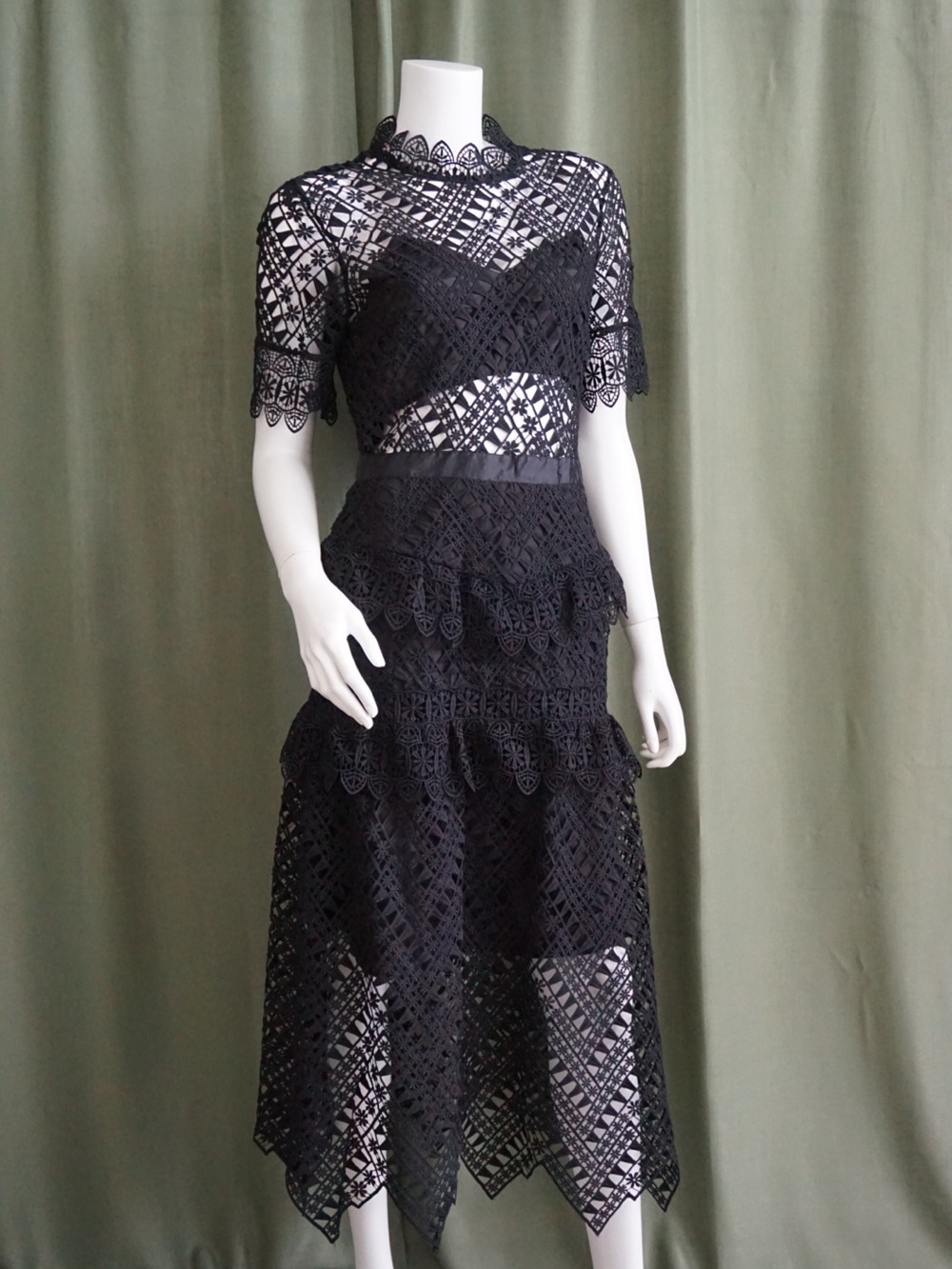Vintage Style Sheer Black Lace Victorian Maxi Dress - Size M/Large